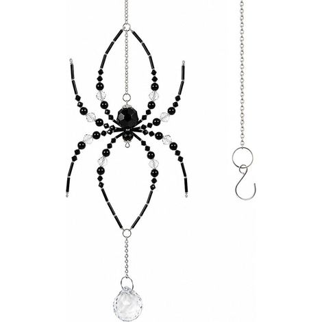 Ornement suspendu attrape-rêves avec araignée en cristal, attrape-soleil araignée en perles, décoration d'Halloween faite main (1/3)