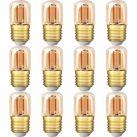 Mini-LED-Röhrenlampe, 1 W T28 Edison LED-Filamentlampe E27 Schraubsockel 2200 K Superwarmgelbe Lampe für dekorative Zwecke, nicht dimmbar (bernsteinfarbenes Glas) 12er-Pack [Energieklasse G]