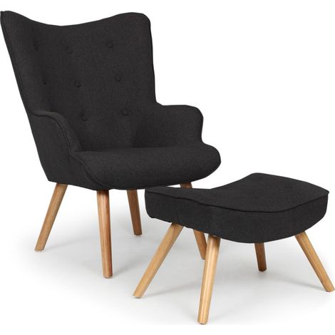 Fauteuil & Pouf Scandinave "Orle" 98cm Noir (1/5)