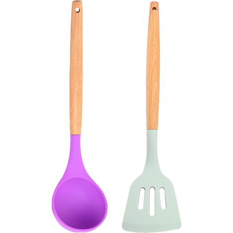 Ustensiles De Cuisine En Silicone Non Adhérent - Poignée En Bois - Résistant À La Chaleur Jusqu'à 230 °C - Lot De 4 (1/5)