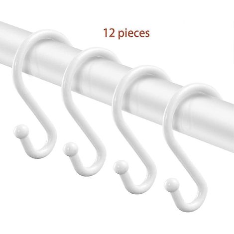 Crochet de rideau de douche en métal lot de 12 anneaux crochet en forme de S antirouille (blanc) pour rideau de douche appareils de cuisine etc. (1/5)