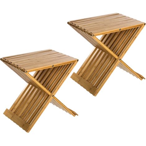 Lot de 2 tabourets pliants en bambou (1/3)