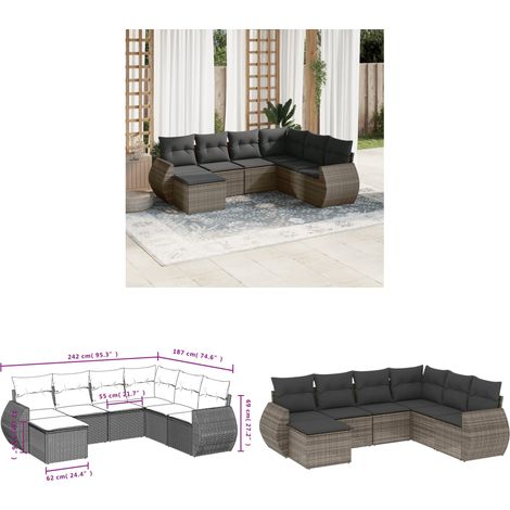 Salon de jardin avec coussins 7 pcs gris résine tressée - Ensemble Salon De Jardin - Mobilier De Jardin - Canapé Extérieur - Fauteuil De Jardin - Table Basse - Home & Living (1/3)