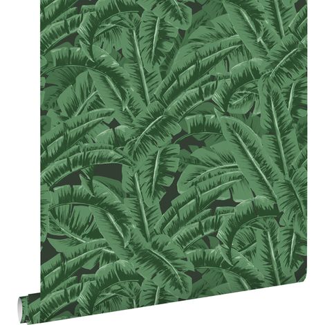 papier peint feuilles de bananier vert foncé et noir - ESTAhome (1/5)