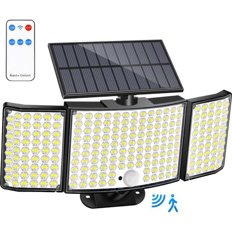 Lampe Solaire Extérieure 234 LED à 3 Têtes, Applique Murale Solaire avec Détecteur de Mouvement PIR et Télécommande, Lumière Blanche, IP65 Étanche, Projecteur Solaire Grand Angle pour Jardin, Terrasse (1/4)
