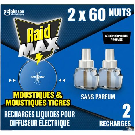 Max Recharges Diffuseur Electrique Liquide - Anti-Moustiques et Moustiques Tigres 60 Nuits - Sans Parfum - 2 Recharges