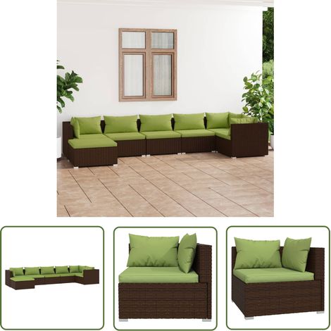 The Living Store Salon de jardin 7 pcs avec coussins Résine tressée Marron - Salon De Jardin - Meuble De Jardin - Ensemble De Meubles De Jardin - Mobilier De Jardin - Résine Tressée (1/5)