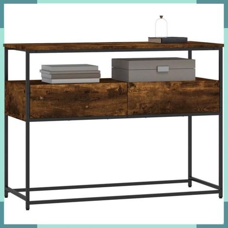 Table console - 834152 - chêne fumé - 100 x 40 x 75 cm - bois d'ingénierie & métal (1/5)