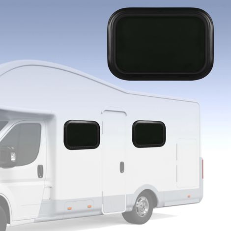 (T01) Fenêtre fixe en alliage d'aluminium à coins arrondis (600 x 500 mm) avec vitrage noir transparent et anneau de fixation. Convient aux camping-cars, fourgons aménagés et caravanes. Épaisseur de p (1/5)