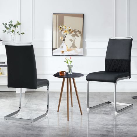 Lot de 2 chaises de salle à manger, dossier simili cuir et lin à bandes croisées, rembourrées, pour cuisine et bureau d'invités, noir