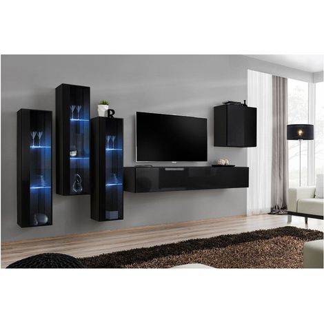Ensemble meuble TV mural  - Switch XIII - 330 cm  x 160 cm x 40 cm - Noir - Livraison gratuite
