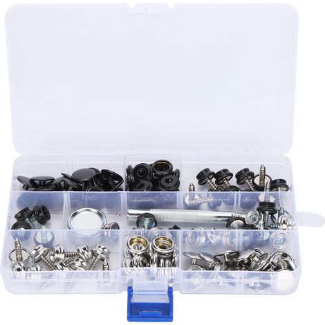 Kit de 40 fixations à pression, outil de taraudage pour vis, bâches de tente ou marines, 10 mm/15 mm, noir/blanc (1/5)