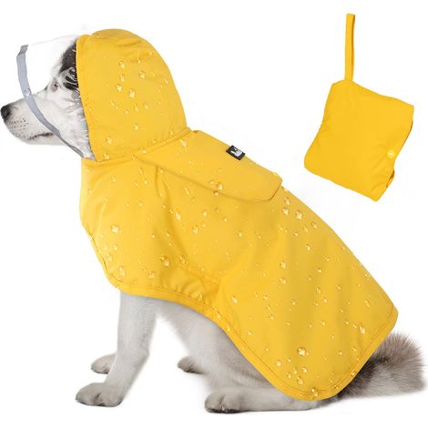 Hunde-Regenmantel mit doppellagiger, transparenter Kapuze für kleine, mittelgroße und große Hunde, verstellbarer, wasserdichter Poncho mit reflektierendem Besatz und Aufbewahrungstasche