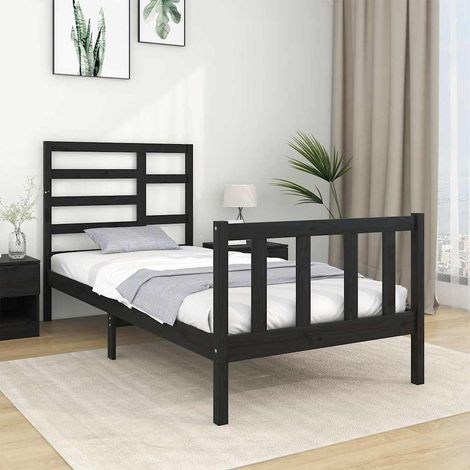 Bed Frame without Mattress Black Solid Wood 75x190 cm Small Single vidaXL (1/5)