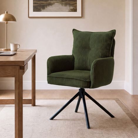 Wahson Chaise de bureau en velours côtelé – Dossier ergonomique à double épaisseur – Rotation 360° – Hauteur d'assise 47 cm – Couleur verte