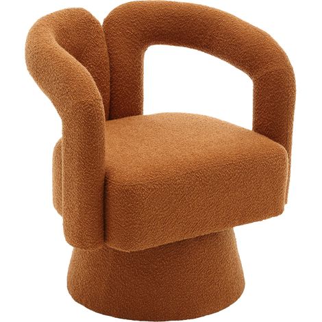 Drehbarer Sessel 360° mit Breiter Polsterung, Dickes Sitzkissen, Stabiler Metallsockel, aus Bouclé Orange
