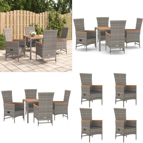 5-tlg. Garten-Essgruppe mit Kissen Grau Poly Rattan - Gartenessgruppe - Rattanstuhl (1/5)