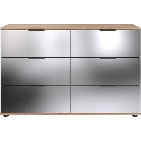Commode à tiroirs, meuble de rangement coloris Imitation chêne poutre, noir - Longueur 130 x Hauteur 83 x Profondeur 41 cm (1/2)