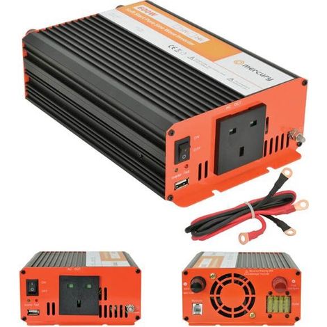 Mercury 652.102UK 600w Power Inverter 12v 230v Soft Start Pure Sine Wave