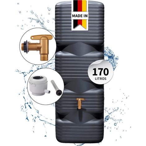 4rain QUADRO set completo depósito mural de agua de lluvia 170 L graphite grey incl. grifo de plástico y conexión al bajante