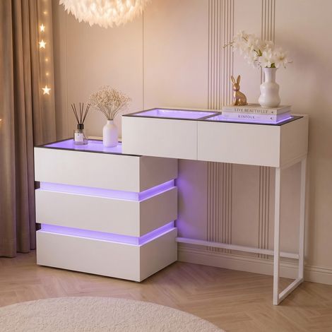 FENCHILIN Hollywood-style dressing table with vanity mirror, RGB lighting, 5 drawers and a lighted storage cabinet, 130cm x 40cm x 81cm (1/5)