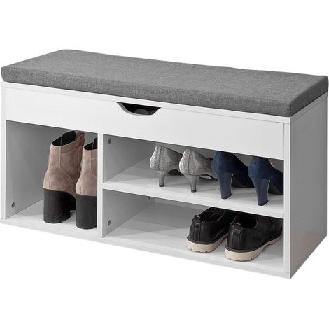Sobuy – Banc de rangement à chaussures FSR45HG – 2 niveaux – Coussin rembourré – Espace porte-bottes – Dimensions L80cm x P30cm x H46cm (1/7)