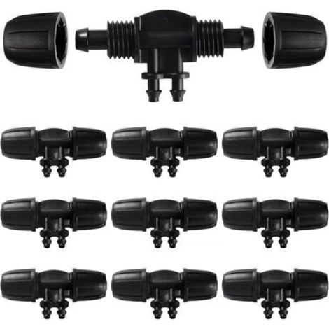10 raccords en T à embouts cannelés, raccord de tuyau d'irrigation 4 voies pour tuyaux de 8/12 mm à 4/7 mm, connexion d'irrigation goutte à goutte 4 voies pour jardin et pelouse (1/4)