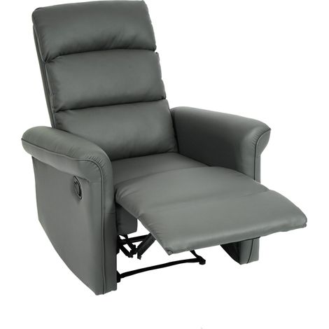 Fernsehsessel HHG-225, Relaxsessel Sessel Liegesessel, Liegefunktion verstellbar Kunstleder grau