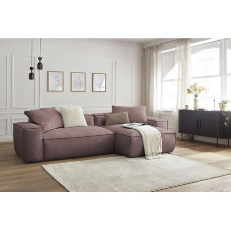 BOBOCHIC - Canapé d'angle réversible ultra moelleux BOHEME tissu chiné Réversible Rose (1/5)