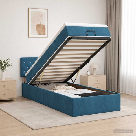 vidaXL Cama otomana con colchón Azul Oscuro 90 x 190 cm Terciopelo (1/5)