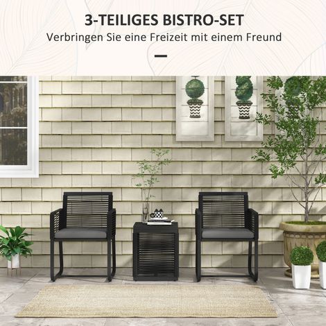 Ensemble bistro 3 pièces pour balcon et terrasse, résistant aux intempéries, design contemporain, 53 x 57 x 77 cm, noir et gris (1/4)