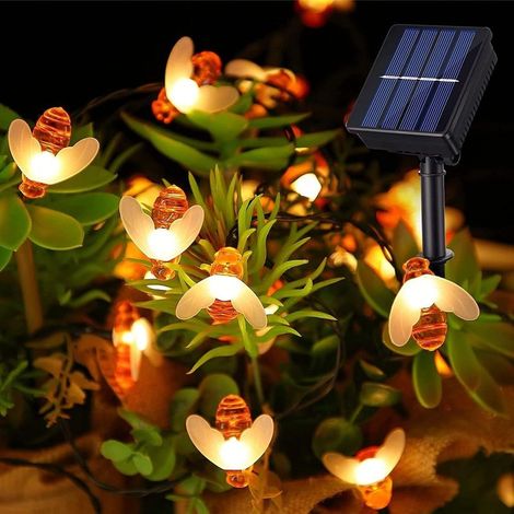 Guirlandes lumineuses solaires extérieur 50 Guirlandes lumineuses abeilles LED 7 mètres éclairage étanche 8 modes intérieur/extérieur pour jardin,arbres,terrasse,Noël,mariages,fêtes (blanc chaud) (1/5)