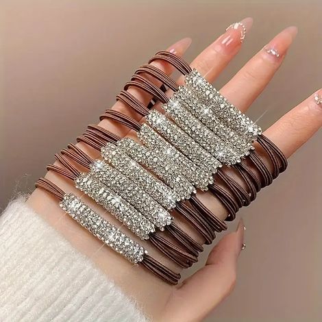 Set mit zehn doppellagigen Glitzerhaargummis für Damen – ein Beauty- und Freizeitaccessoire, farbenfroh, schonend & stylisch (1/5)