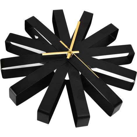 Horloge murale de salon en acier inoxydable à mouvement silencieux, style moderne, noire (1/5)