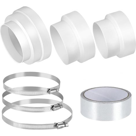 3 Pièces Adaptateur de Tuyau D'évacuation, Adaptateur Climatiseur Ø79-97,Ø100-116,Ø120-136-146mm avec Colliers de Serrage en Acier Inoxydable et Bande de Film en Aluminium pour Système de Ventilation (1/5)