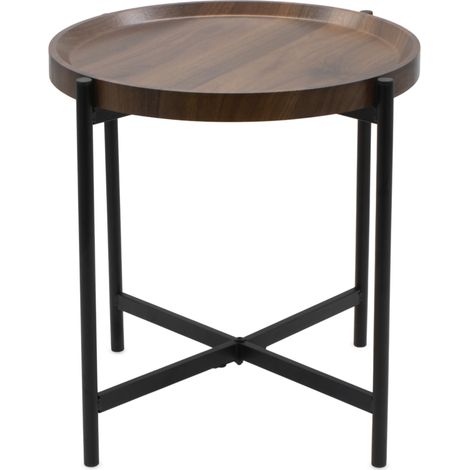 Metall Beistelltisch mit Holz Tischplatte 43 cm – moderner Deko Tisch – kompakt praktisch – Sofa Ablagetisch