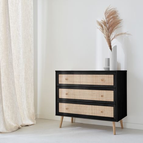 Cassettiera effetto legno e canna 3 cassetti