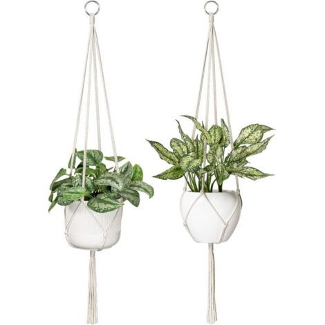 Cintres en Macramé pour Plantes, Jardinière Suspendue en Corde de Coton, Décor Moderne Boho, 41 Pouces, 2 Pcs