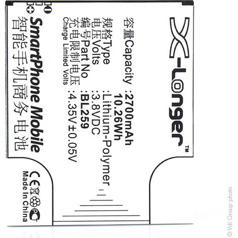 NX - Batterie téléphone, smartphone, GSM pour Lenovo 3.8V 2700mAh - BL259A6020A40 (1/4)