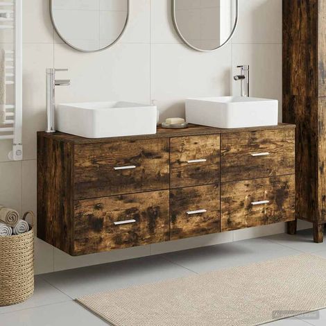 vidaXL Bathroom Cabinet Set 3 pcs Smoked Oak 129 x 41 x 80 cm (1/5)