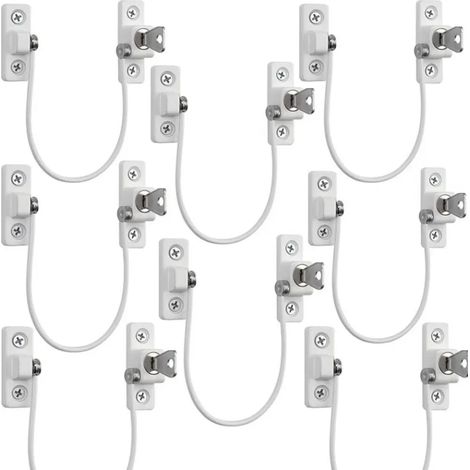 8x Limiteur de câble,verrou de sécurité à clé,dispositif en métal,PVC et aluminium,protection fenêtre et porte,pour maison et école (1/5)