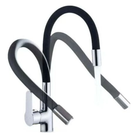 Mitigeur évier de cuisine avec bec flexible rotatif à 360°, robinet de cuisine noir, pièce unique pour installation évier cuisine (1/4)