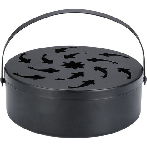 Support à spirale anti-moustique en fer, boîte ronde creuse avec poignée pour encens (1/5)
