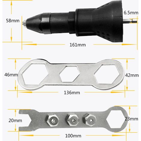 Pistolet à riveter électrique Adaptateur de perçage Écrou Rivetage Outil électrique pour Opération de Travail Noir (1/5)