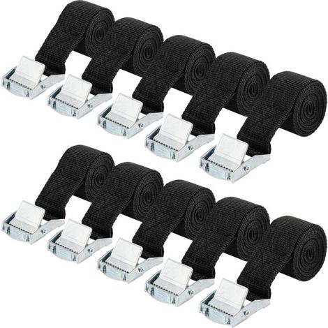 Lot de 10 Sangles d'arrimage de 25 mm x 1 m Sangle de Serrage, Boucle de Serrage avec Boucle de Fermeture, Sangles de Réglable Tension, pour Moto, Porte Vélo, Charge Maximale 250 kg(Noir)