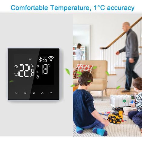 Smart Connected Thermostat for Boilers/Water Underfloor Heating, 16A Wired, Compatible with Smart Life APP, Programmable Room Thermostats for Boilers, Black (1/5)