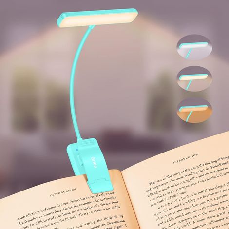 Portable 9 LED Reading Light, Rechargeable Clip Lamp, Eye Protection, Stepless Dimming & 3 Lighting Modes, 360° Flexible Neck, Long Lasting（Lake Blue）