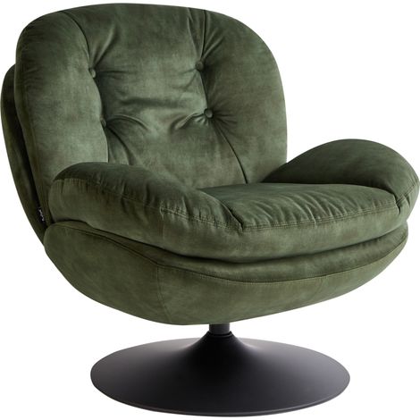 Sillón giratorio de terciopelo con asiento acolchado base simple estilo vintage verde oscuro Nolvik (1/5)