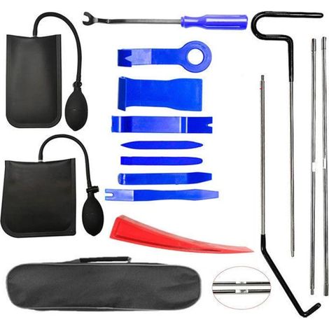 Kit d'outils d'urgence pour voiture (16 pièces) : outil de réparation de bosses, kit de clés perdues pour vitres et portières, outil de déverrouillage d'urgence en acier inoxydable avec connexion à di (1/5)