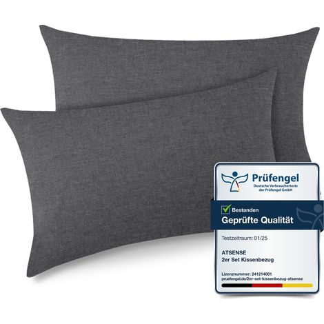 Taie Oreiller 40x60 Cm,Taie d'oreiller Lot De 2, 100% Coton Lavé, Housse Coussin avec Fermeture Eclair, Doux Resistant Et Confortable, Gris Foncé Taie (1/5)